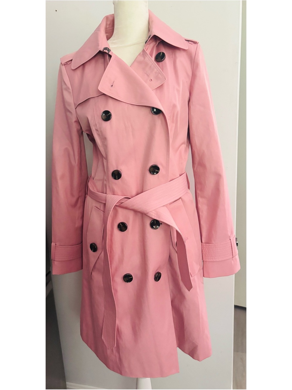 NWOT London Fog Pink Double-Breasted Cotton/Poly Trench Coat with Waist Belt-XS